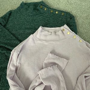 Two (2) J.Crew Button-shoulder ribbed turtleneck top
Item AE780 EUC